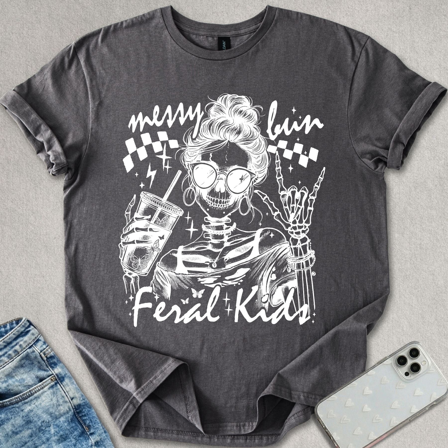 Messy Bun Feral Kids T-shirt