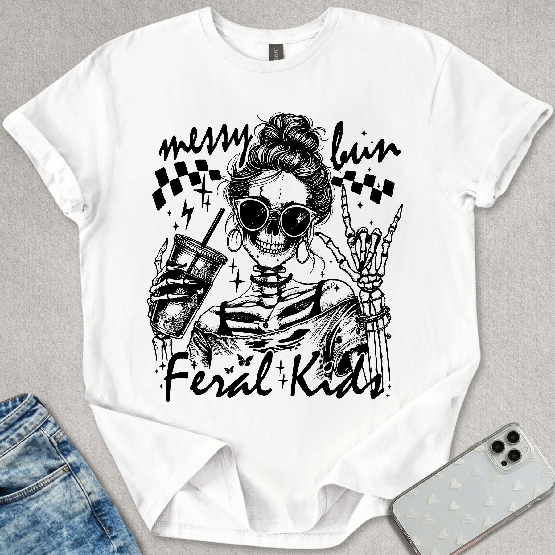 Messy Bun Feral Kids T-shirt