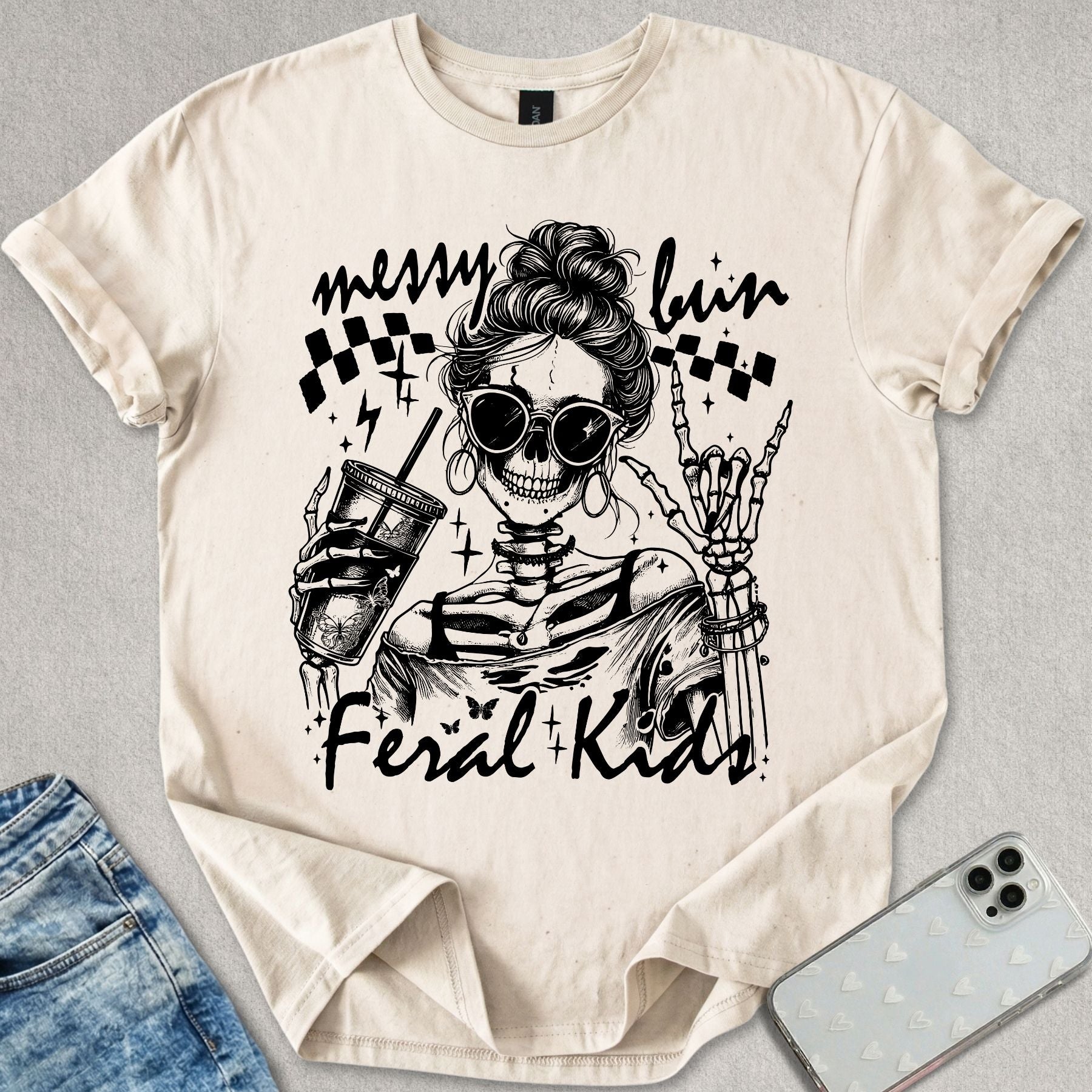 Messy Bun Feral Kids T-shirt