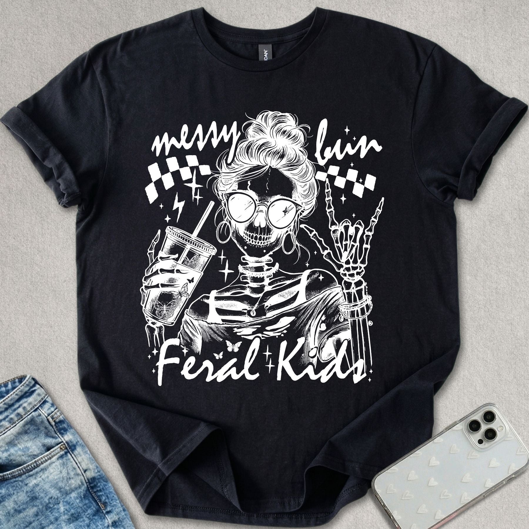 Messy Bun Feral Kids T-shirt